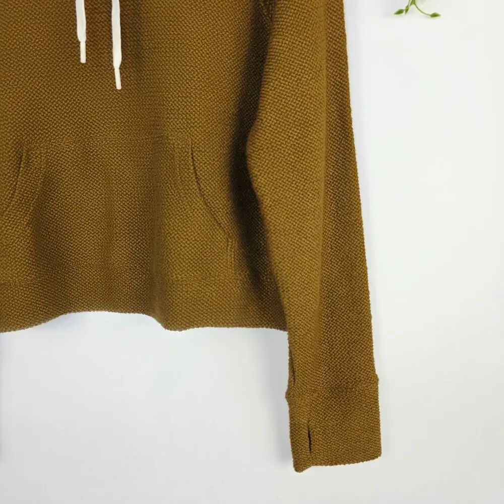 Aerie OFFLINE Hoodie Large Brown Textured Knit Thumbhole Pockets Cozy Athleisure